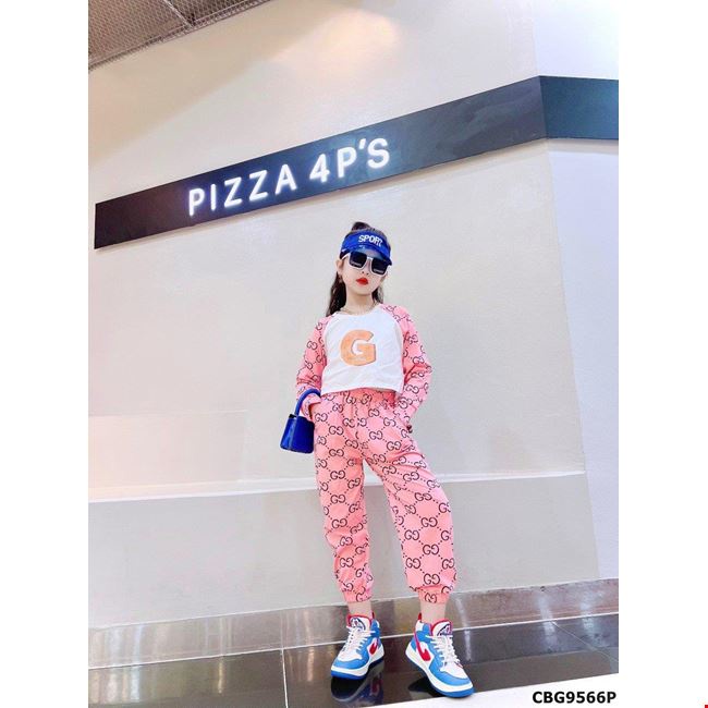 Sét thun tay dài GG phối quần jogger cá tính dành cho bé gái