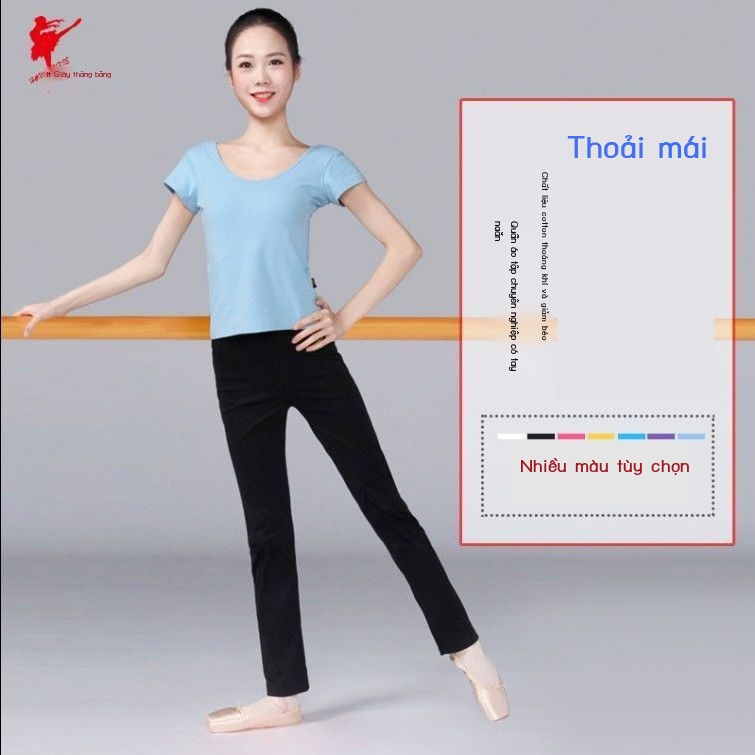 Giày khiêu vũ màu đỏ dành cho người lớn quần áo múa ba lê nữ màu đen cổ tròn thon gọn cơ thể yoga cơ sở đào tạo quần áo