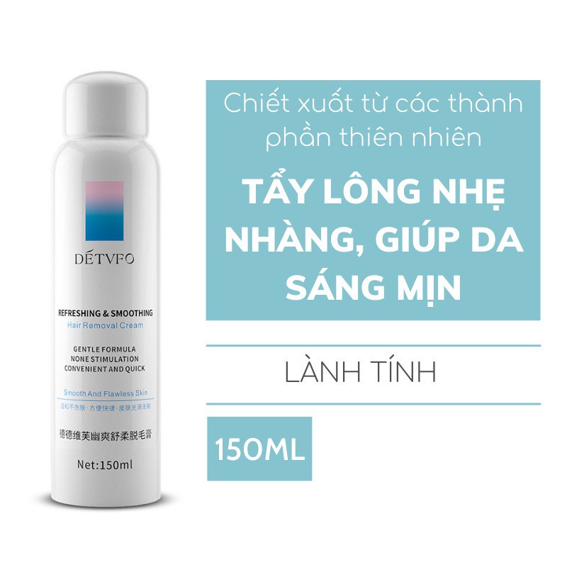 Xịt tẩy lông DETVFO Không Đau Lành Tính Dịu Nhẹ - Kem tẩy lông nách, tay, chân, lưng dạng xịt 150ml GTSTORE94 | WebRaoVat - webraovat.net.vn