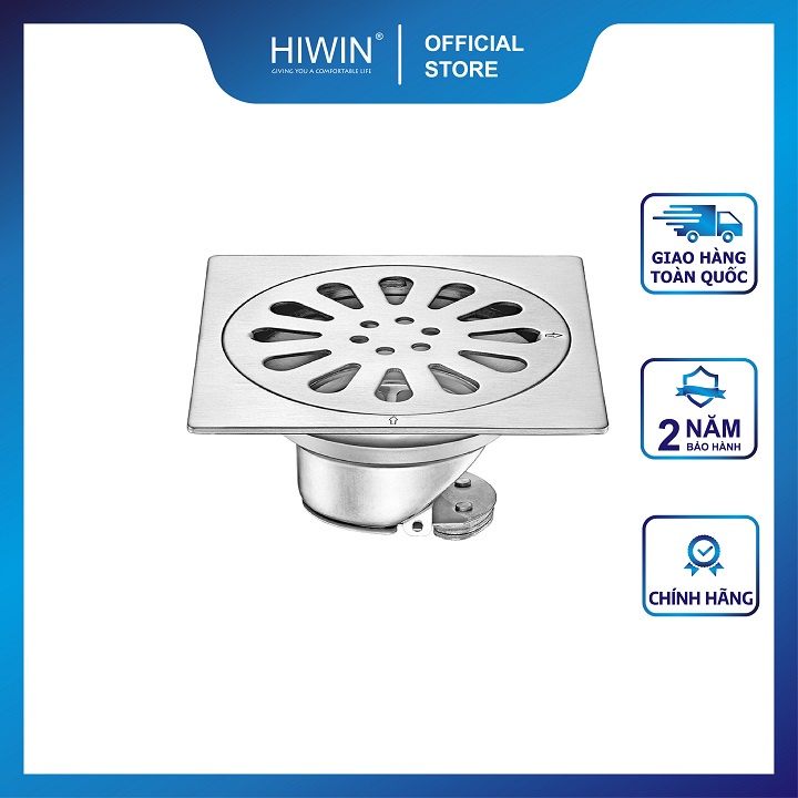 Phễu ga thoát sàn ngăn mùi hôi inox 304 mặt gương bóng kích thước 100x100mm HIWIN FD-2250