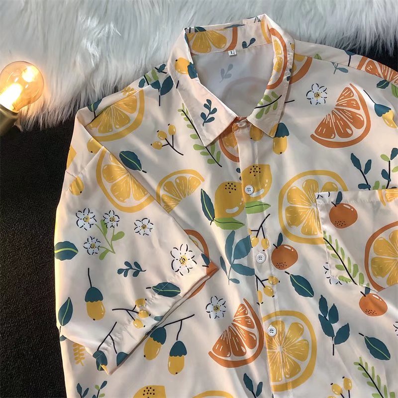 Áo Sơ Mi Tay Ngắn Họa Tiết Quả Chanh Phong Cách Hàn Quốc Thời Trang Cho Nam