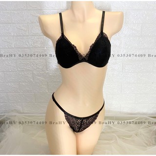 [SALE] Đồ lót nữ sexy cao cấp màu đen có mút, vải ren thoáng mát gồm áo + quần (hình thật 100%)