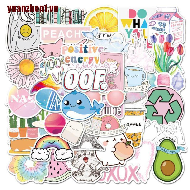 Set 50 Miếng Dán Hoạt Hình YUANZHEN1 Chống Thấm Nước Trang Trí Laptop Ván Trượt / Guitar / Vali