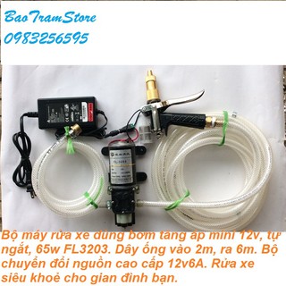 Bộ rửa xe lắp ráp từ máy bơm tăng áp mini tự ngắt 12v 65w FL3203 siêu khoẻ