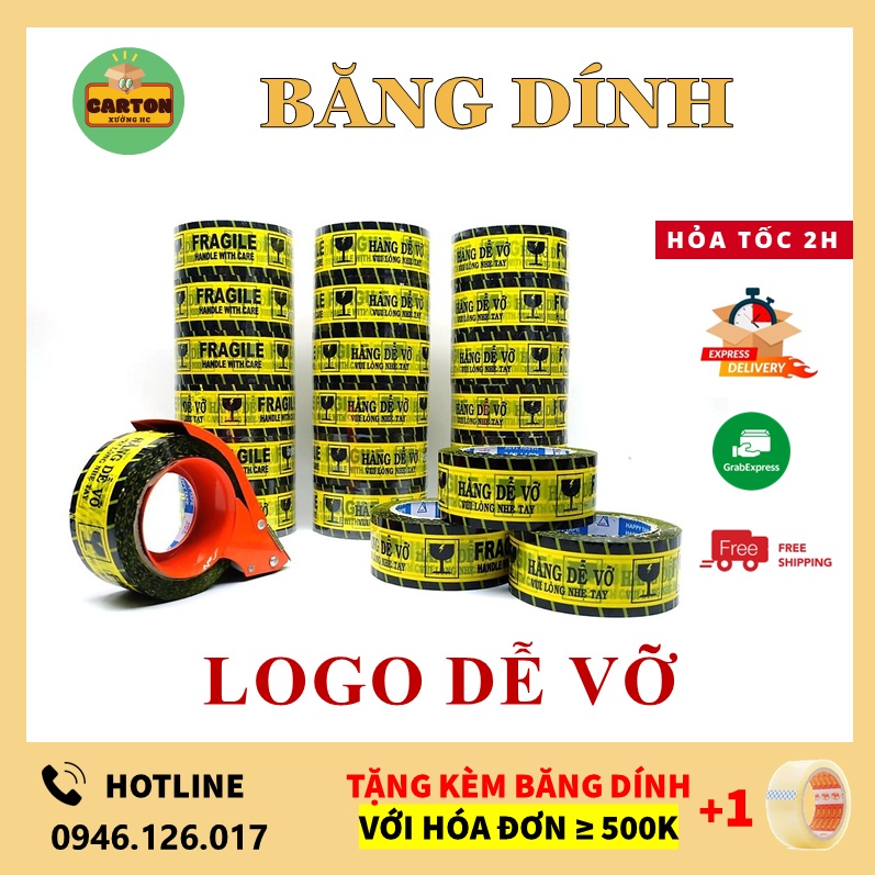 COMBO 6 Cuộn Băng Dính Logo  In Chữ HÀNG DỄ VỠ XIN NHẸ TAY/Băng Keo Hàng Dễ Vỡ Cảnh Báo Vận Chuyển Giá Rẻ