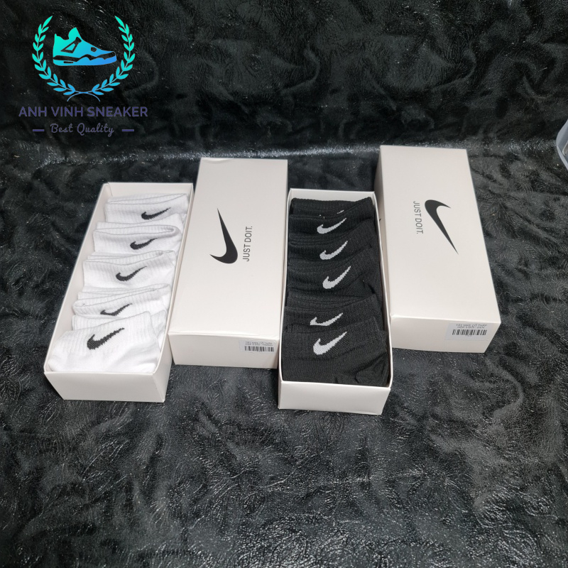 Tất nike cổ ngắn nam nữ đen trắng vớ thể thao cổ thấp hộp 5 đôi cao cấp