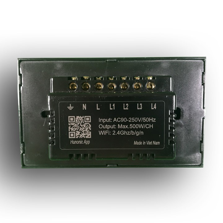 Công tắc cảm ứng [ĐIỀU KHIỂN TỪ XA] bằng điện thoại HUNONIC 4 Nút màu đen ⚡️ WIFI + HẸN GIỜ (Công nghệ 4.0)