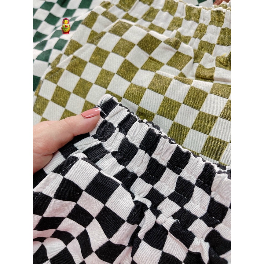 Quần đùi thun nữ sọc caro bản eo thấp kiểu ống rộng hot