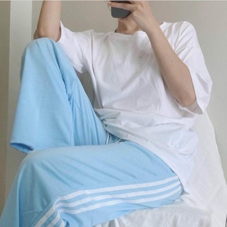 Quần 3 sọc ống rộng unisex thun co giản 3 màu ( xanh , trắng , đen)