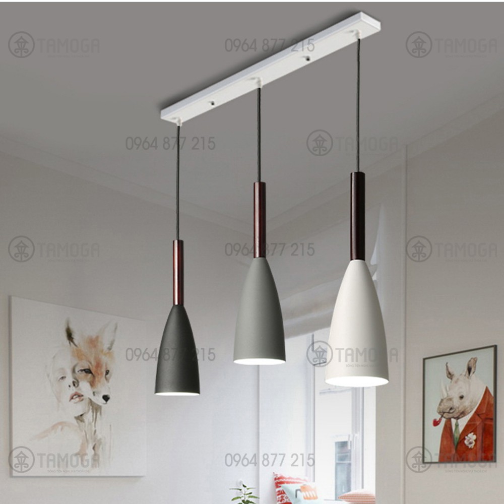 Bộ đèn thả 3 bàn ăn hiện đại chuôi gỗ DT 7582 + Tặng kèm bóng led AS Vàng