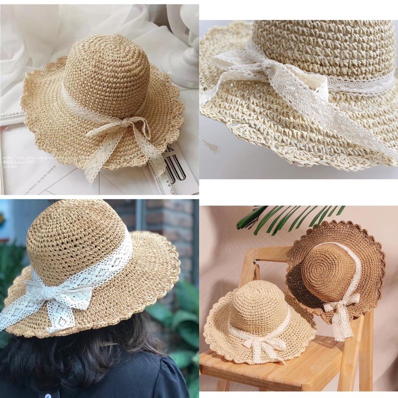 Nón Cói Vintage Nơ Ren Loại 1 Đan Dày Dặn Phom Đẹp Mũ Đi Biển Mềm Gấp Gọn Dễ Dàng