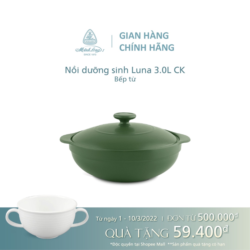 Nồi dưỡng sinh Luna 3.0 L Minh Long + nắp (CK) (bếp từ)- Healthy Cook- Xanh Rêu