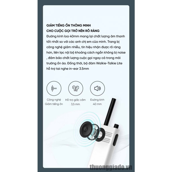 Bộ đàm thông minh Xiaomi Walkie Talkie Lite , dễ dàng ghép nối với các bộ đàm khác, thời lượng pin đến 10h