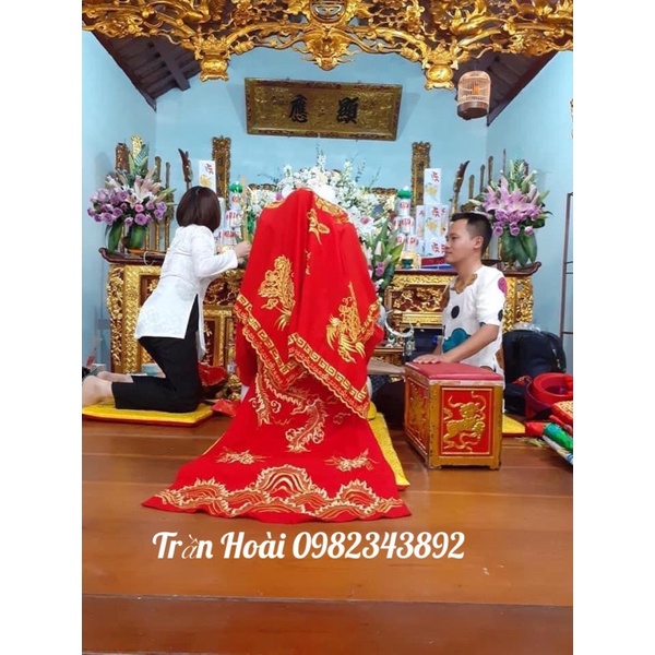Khăn áo hầu đồng - áo bản mệnh , khăn phủ diện thêu phượng hàng trung