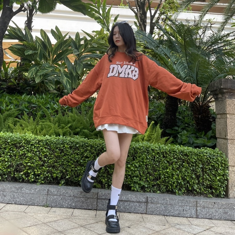 Áo Sweater Nỉ Bông DMKB Cam Cháy Unisex Nam Nữ (Ảnh Thật/Có Sẵn) | BigBuy360 - bigbuy360.vn