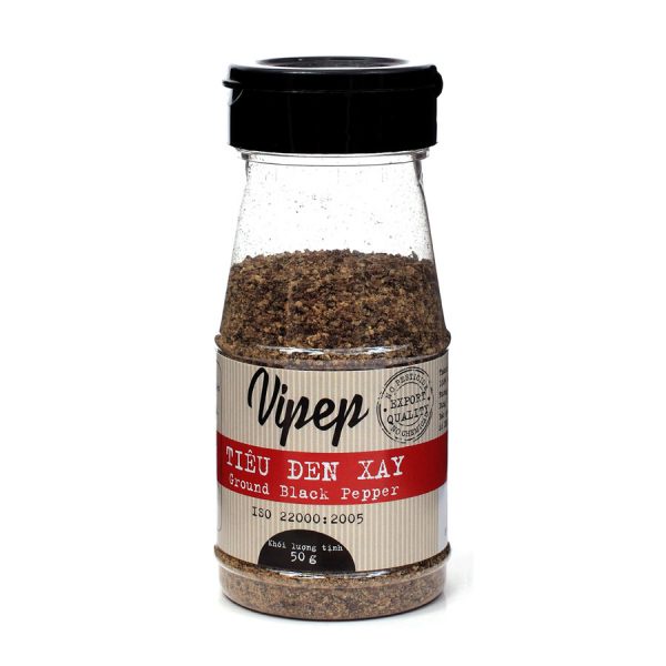 Tiêu đen xay nhuyễn Vipep 50g chuyên dùng làm gia vị ướp thực phẩm, nêm món xào, kho, canh