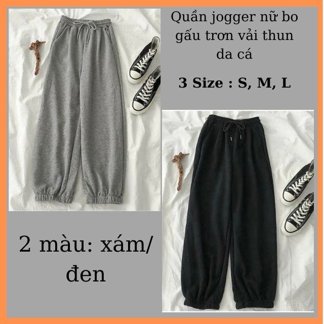 Quần jogger nữ bo gấu trơn vải thun da cá, quần bom ống rộng nữ nỉ thun dáng jogger mặc thu đông PIGI STORE Mã 41