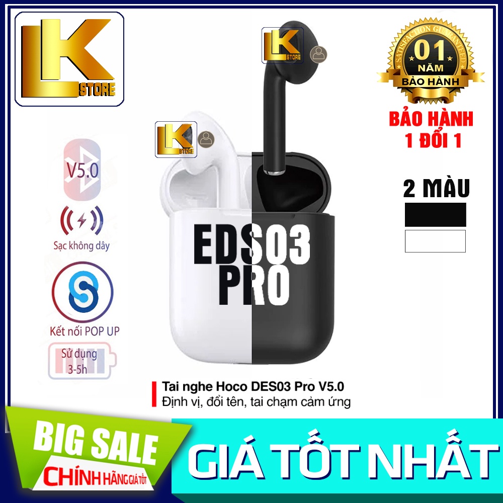 Tai Nghe Bluetooth Hoco DES03 Pro Cao Cấp,Định Vị,Đổi Tên - Kiểu Dáng tai nghe ko dây táo 2 - BẢO HÀNH