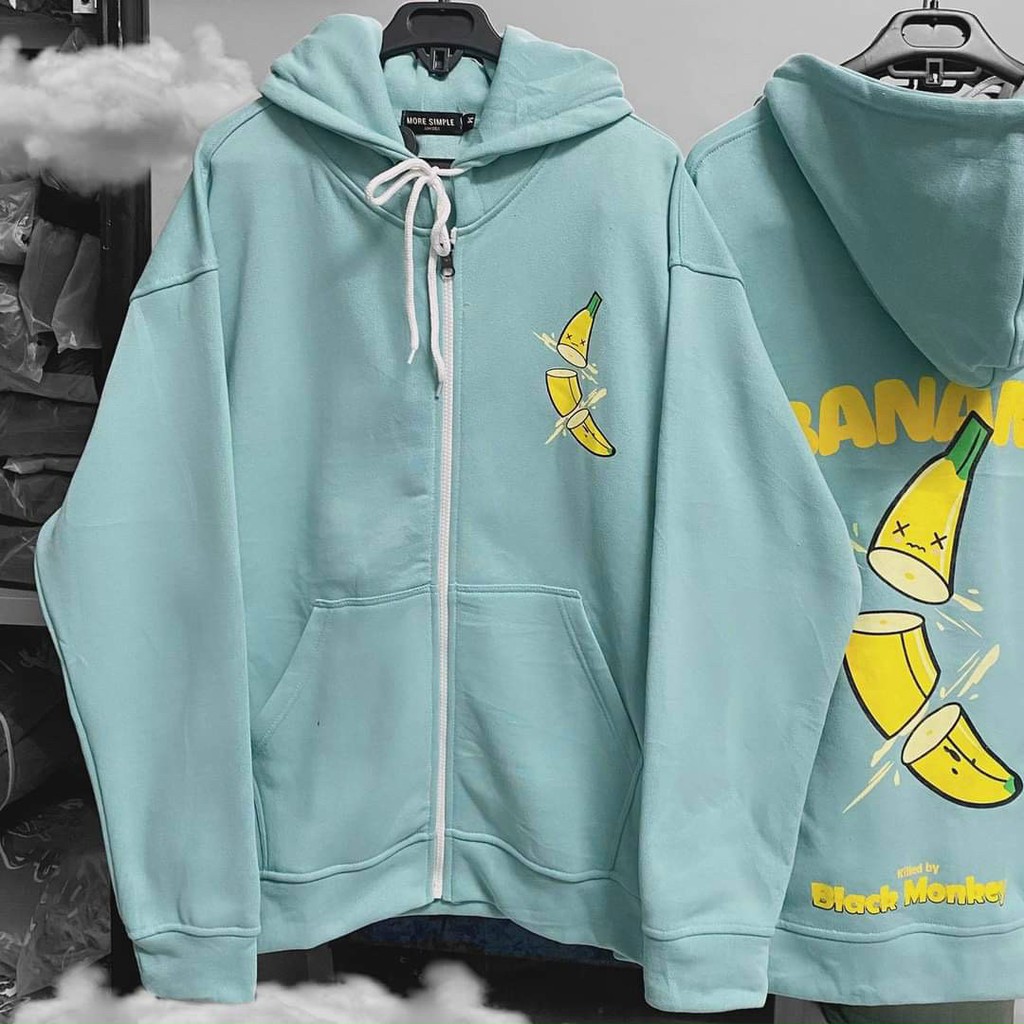 Áo khoác hoodie CHUỐI BANANA nỉ ngoại ulzzang đôi nam nữ unisex form rộng dây kéo zip dày giá rẻ đẹp