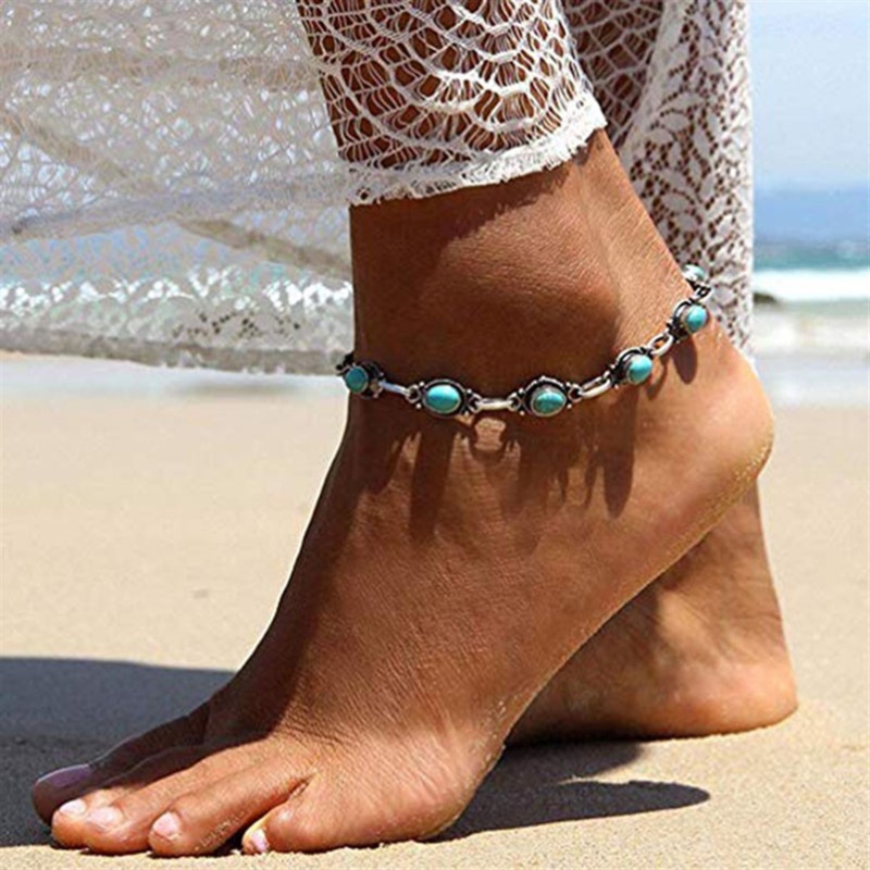 Lắc Chân Đính Đá Ngọc Lam Phong Cách Boho