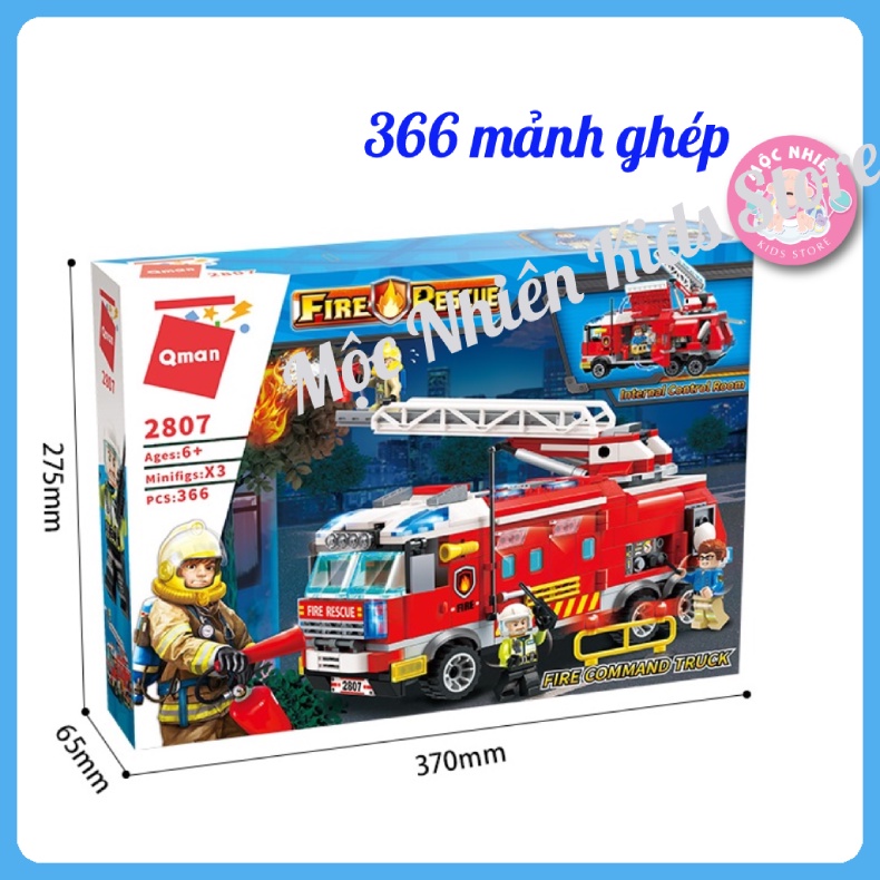 Qman 2807 Ô Tô Cứu Hỏa  - Đồ Chơi Lắp Ráp Xếp Hình Dành Cho Bé Trai Trên 6 Tuổi