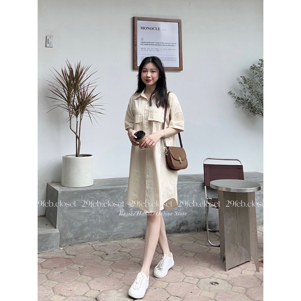 [Ảnh thật/Video] Váy sơ mi cộc tay túi hộp nhiều màu - 29feb.closet- V8 | BigBuy360 - bigbuy360.vn