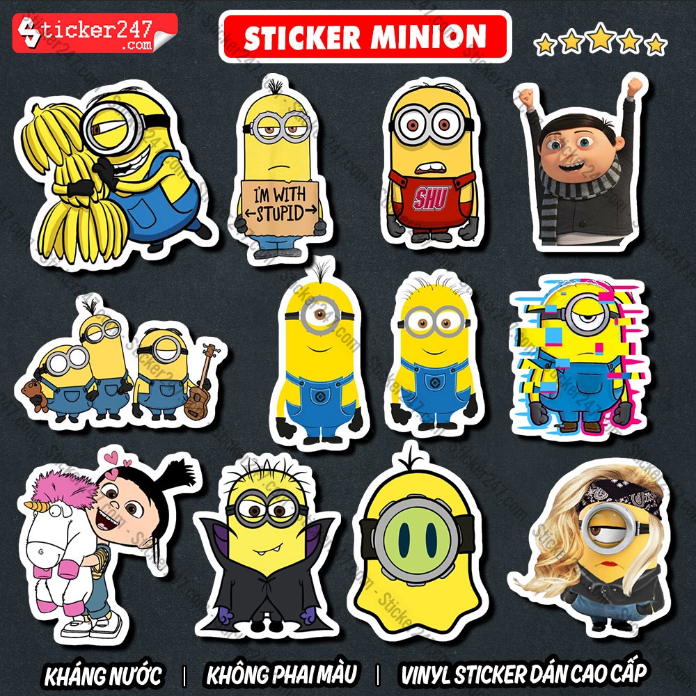 Sticker Minion 𝑭𝒓𝒆𝒆𝒔𝒉𝒊𝒑 Sticker Dán Mũ Bảo Hiểm Minions, Dán Vali, Đàn Guitar - Hình Dán Chống Thấm Nước - Cắt sẵn