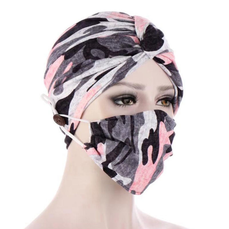 Set 2 Mũ Trùm Đầu + Mặt Nạ Chemo Họa Tiết Rằn Ri Dùng Khi Ngủ Cho Phụ Nữ Hồi Giáo Fr