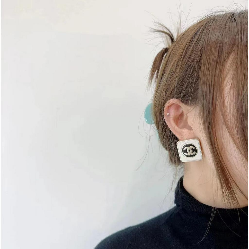 Bông Tai Mạ Bạc 925 Hình Vuông Chữ C / C Bằng Đồng Thau Phong Cách Retro Thời Trang 2023