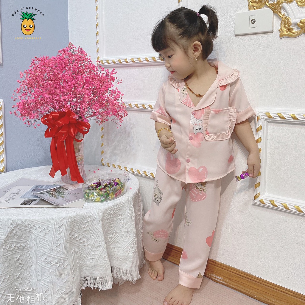 Bộ Đồ Ngủ Pijama cộc tay bé gái,sét quần áo trẻ em mặc nhà lụa mango nhiều màu size Nhí và Đại (12-40kg)