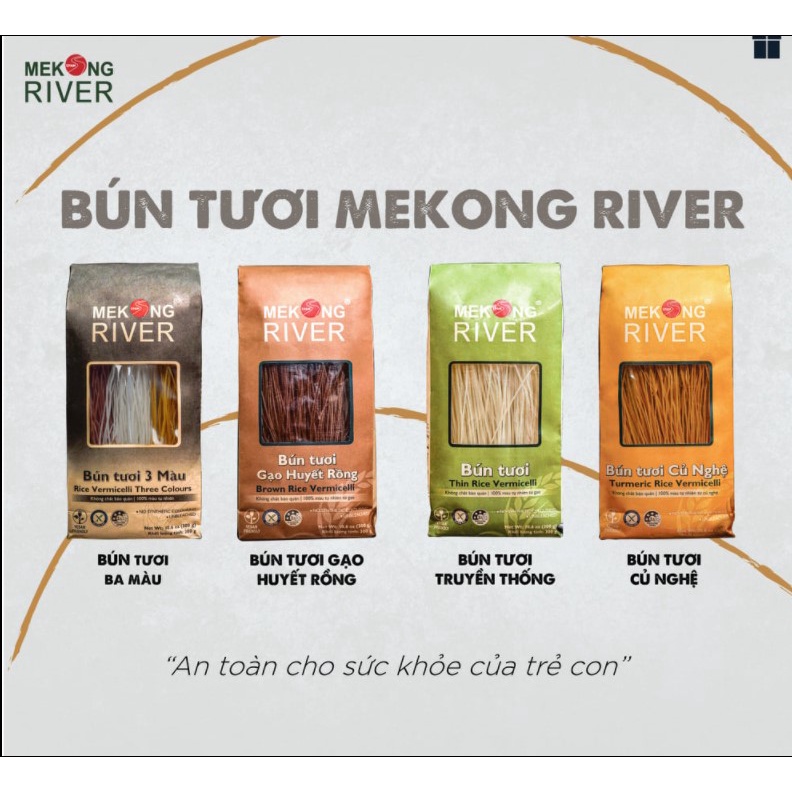 Bún Tươi Ba Màu Mekong River Gói 300G Chính Hãng -  Màu Tự Nhiên Từ Gạo, Củ Rền, Củ Nghệ