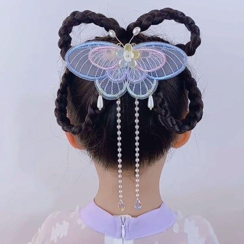 Trâm Cài Tóc Hình Bướm Đính Ngọc Trai Và Ruy Băng Dài Phong Cách Cổ Điển Cho Nữ