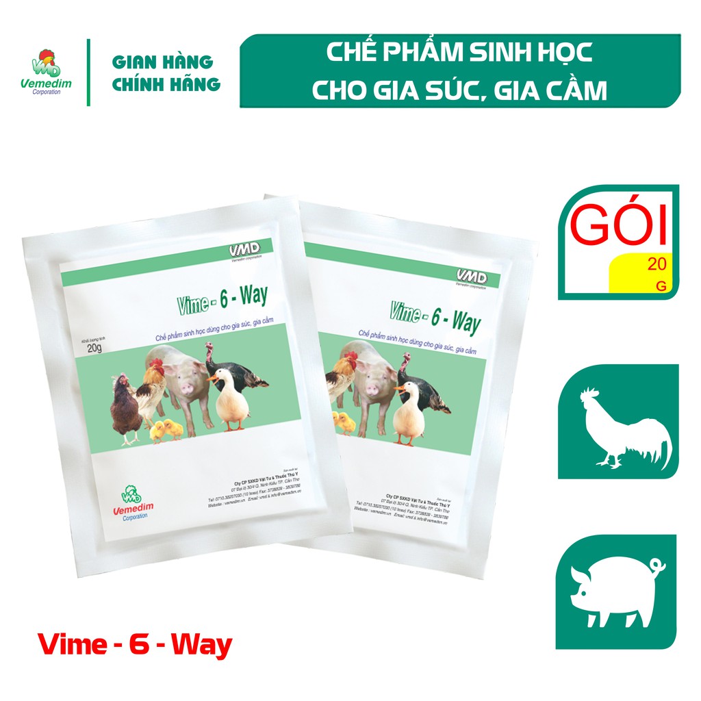 Vemedim VIME- 6-WAY Chế phẩm sinh học phòng tiêu chảy cho heo con, Set 10 gói 20g