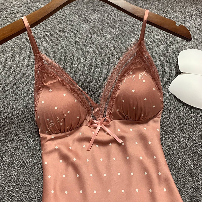 Váy Ngủ Sexy, Váy 2 Dây Phối Ren Vải Lụa Mềm Siêu Gơi Cảm Có Kem Mút Ngực --CharmingQueen