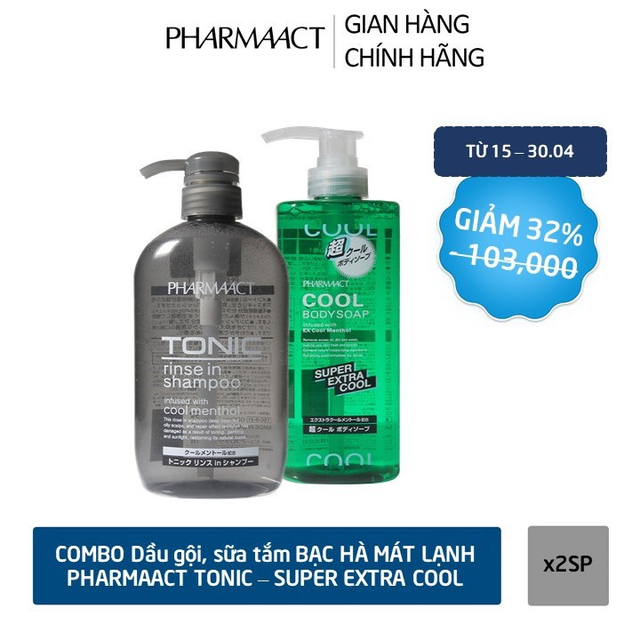 COMBO Dầu gội xả 2in1 + Sữa tắm PharmaAct Tonic & PharmaAct Super Extra Cool Body Soap (600ml)