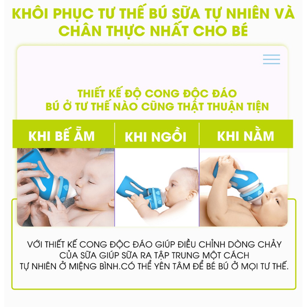 [Tổng kho HN] Bình sữa thủy tinh cổ cong đa năng Tiny baby 180ml