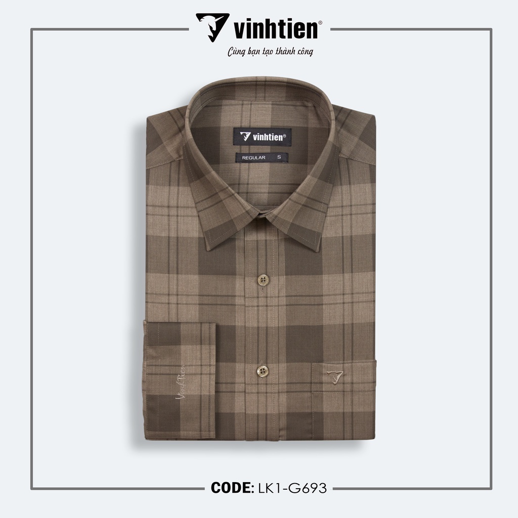 Áo Sơ Mi Nam Dài Tay Sọc Caro Bamboo Vĩnh Tiến Form Regular Vạt Ngang 475 - G693
