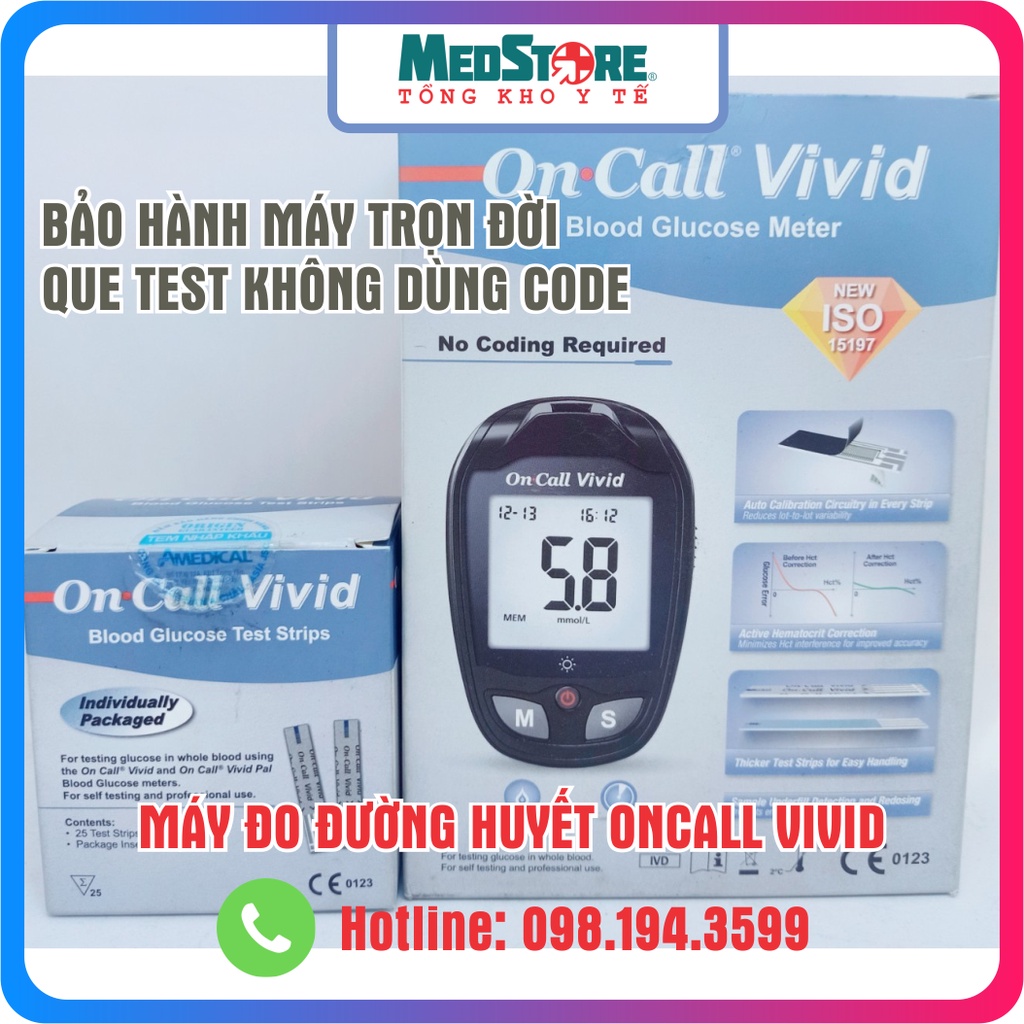 Máy đo đường huyết On-Call Vivid tặng hộp 25 que thử