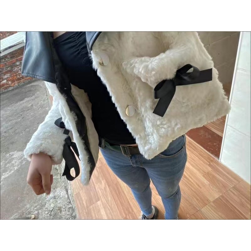 Áo Khoác Lông Dáng Ngắn Cổ Bẻ Tay Nơ Điệu Đà TCC009i kĩ