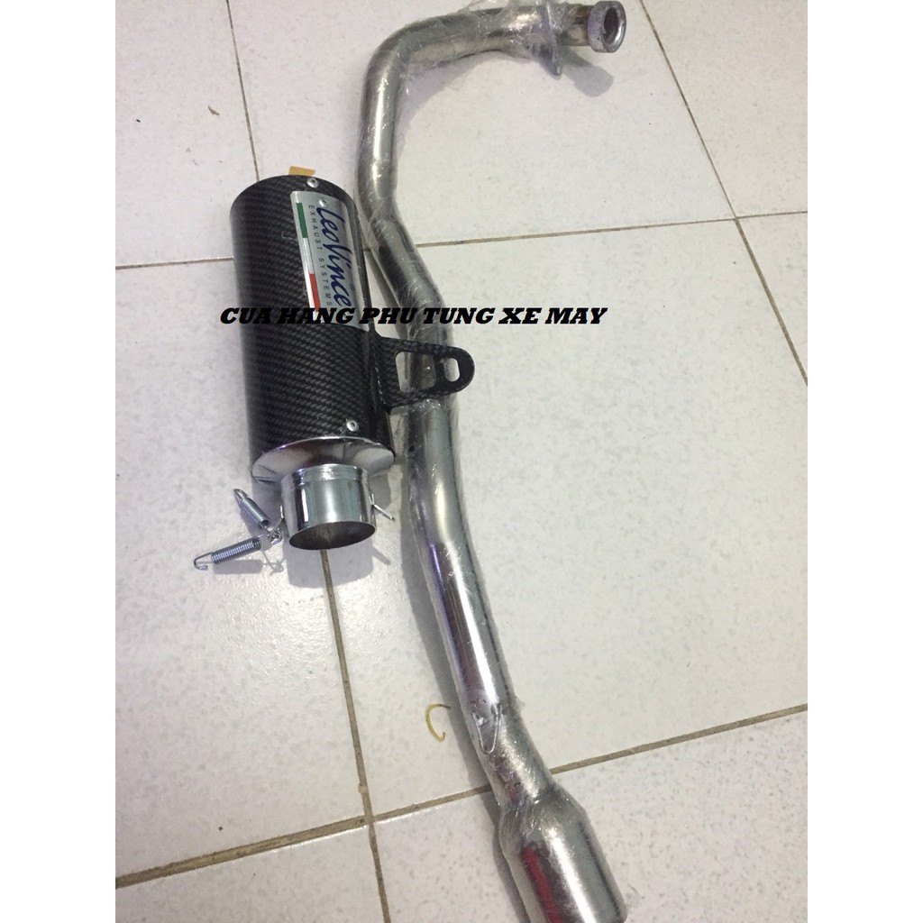 Trọn bộ pô Leovince tròn Cacbon kèm cổ Inox cho xe Exc 135| Ex 150| R15 V3| Winner 150| Winner X| Raider| Satria