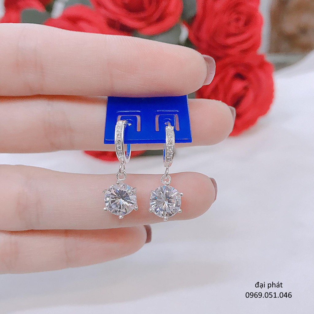 Khuyên tai nữ bạc thật 925 đẹp đính đá - vàng bạc đại phát