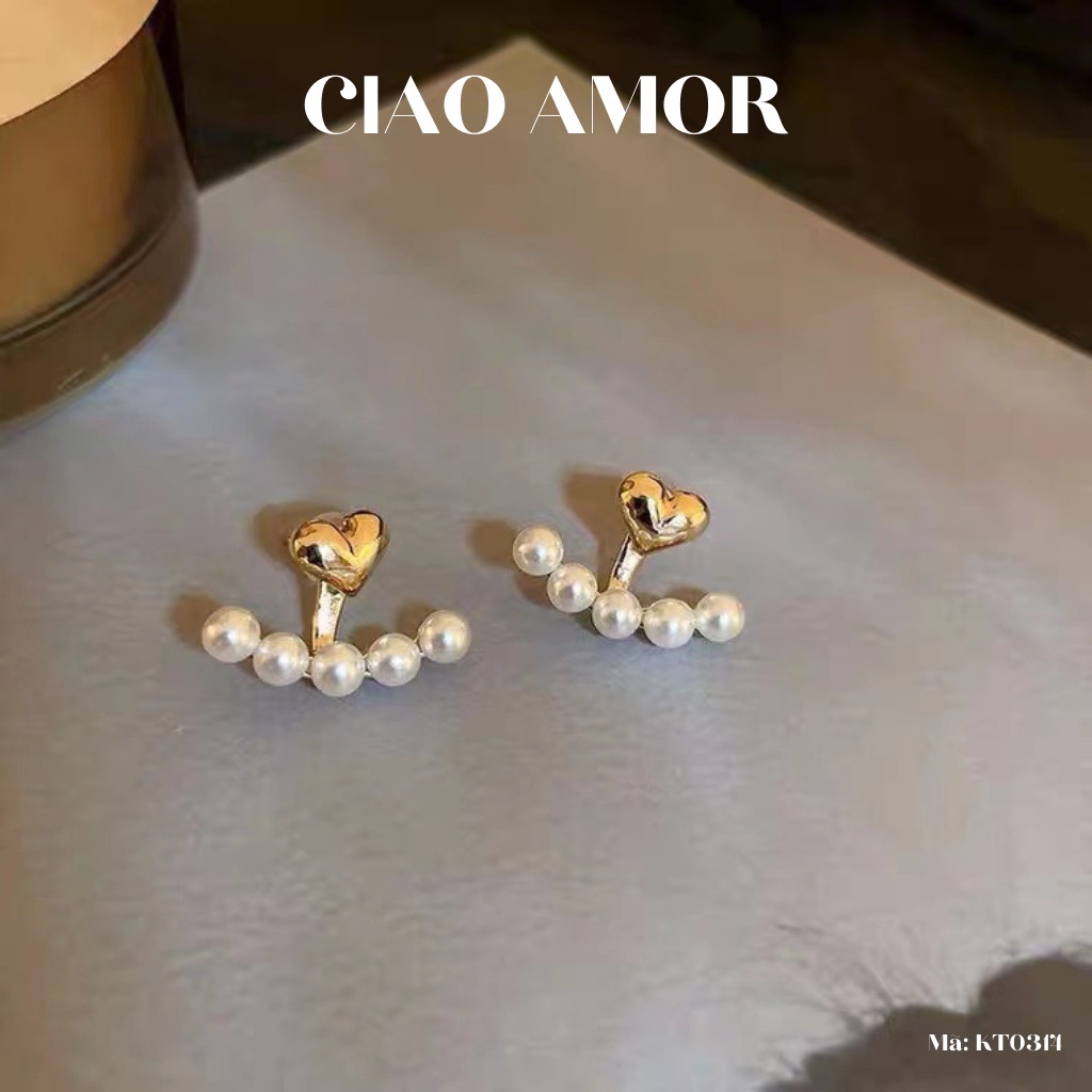 Khuyên tai nữ, Bông tai nữ nụ bạc 925 trái tim hạt trắng vòng ôm Trang sức Ciao Amor - KT0314
