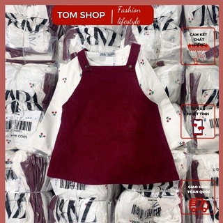 Sét bé gái váy yếm nhung tăm kèm áo cherry dài tay