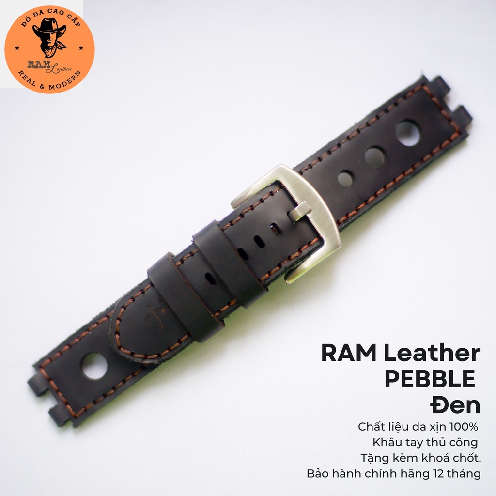 Dây đồng hồ da thật cho Pebble màu đen - RAM Leather Bền Đẹp