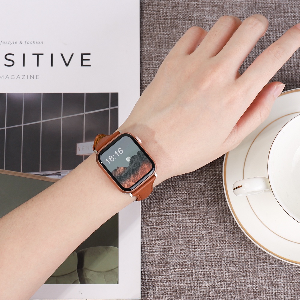 Dây Đeo Bằng Da Thật Cho Đồng Hồ Thông Minh Apple Watch 44MM 40MM 42MM 41 45 38MM SE 7 6 5 43