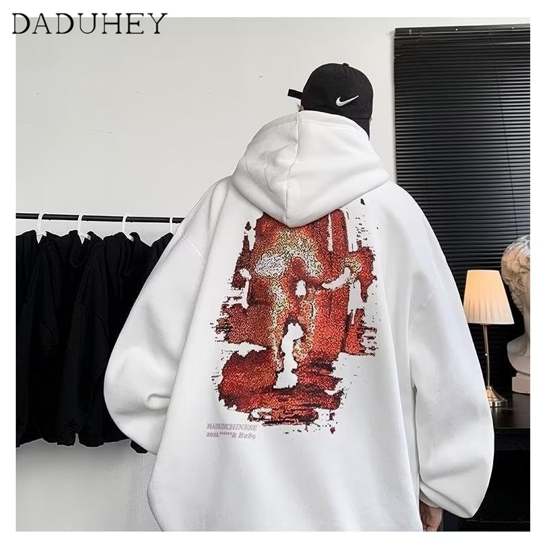 DaDuHey Men's 2022 New Autumn Ins Hong Kong Style Loose Fashion Brand Letter Printing All-Match Hoodie