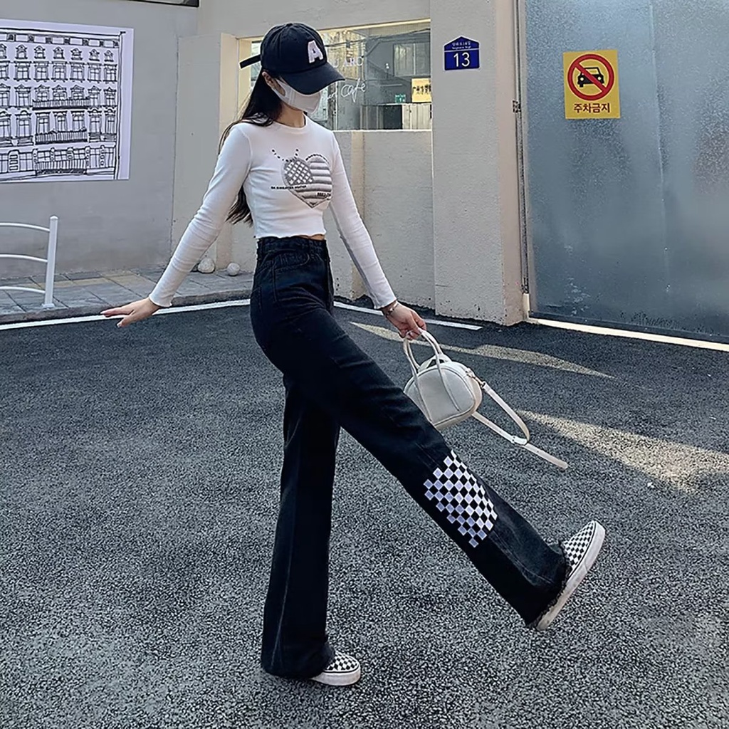 Quần Jeans Nữ Lưng Cao Ống Rộng Thời Trang Hàn Quốc