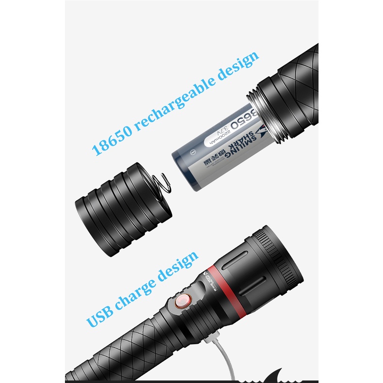 Đèn pin SMILING SHARK E221-1 với laser đỏ có thể sạc lại không thấm nước để sử dụng ngoài trời