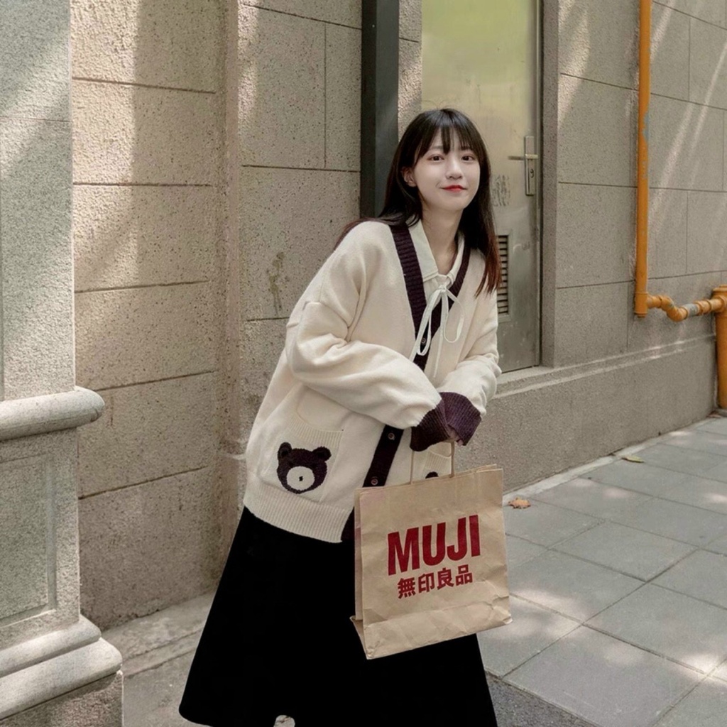 Áo Cardigan Túi Gấu Chất Len Dày Mịn Form Rộng Dáng Vừa Xinh Xắn, Labibi