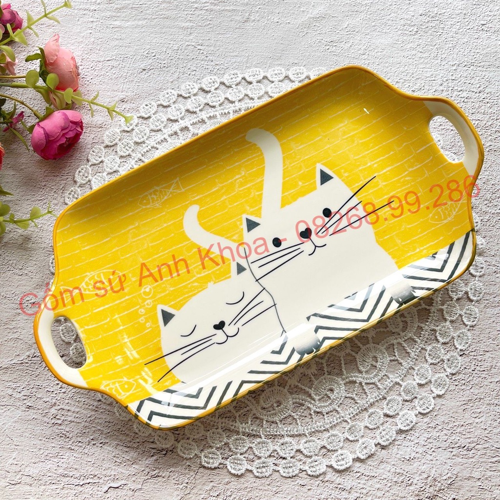 Chén Dĩa Sứ Bát Ăn Cơm Đĩa Sứ Decor cao cấp tổng hợp đĩa chữ nhật có tay cầm xinh yêu trang trí đồ ăn cực đep